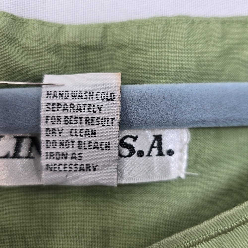Lino USA 100% Linen Embroidered Floral Top Tank Set Scalloped Green Woman Large - Picture 10 of 13